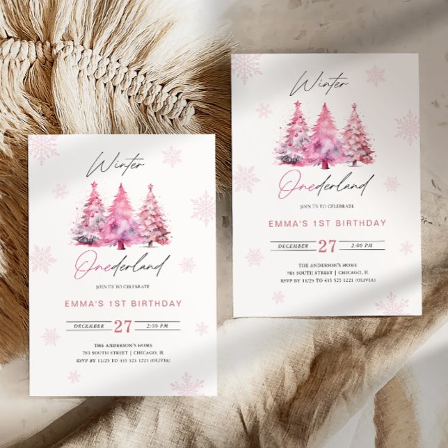 Winter Onederland Pink 1st Birthday Invitation (Creator Uploaded)