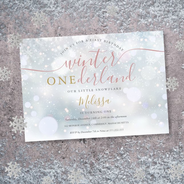 Winter Onederland Pink And Gold 1st Birthday Invitation (Winter Onederland Pink And Gold 1st Birthday Invitation)
