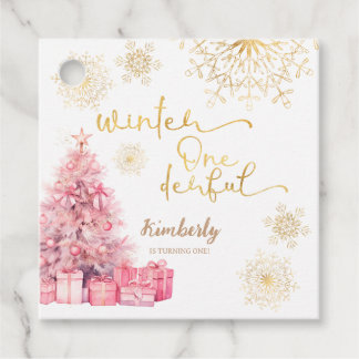 Winter Onederland Pink and Gold Snowflake Favour Tags