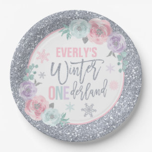 Winter ONEderland Pink And Silver Decorations Paper Plate