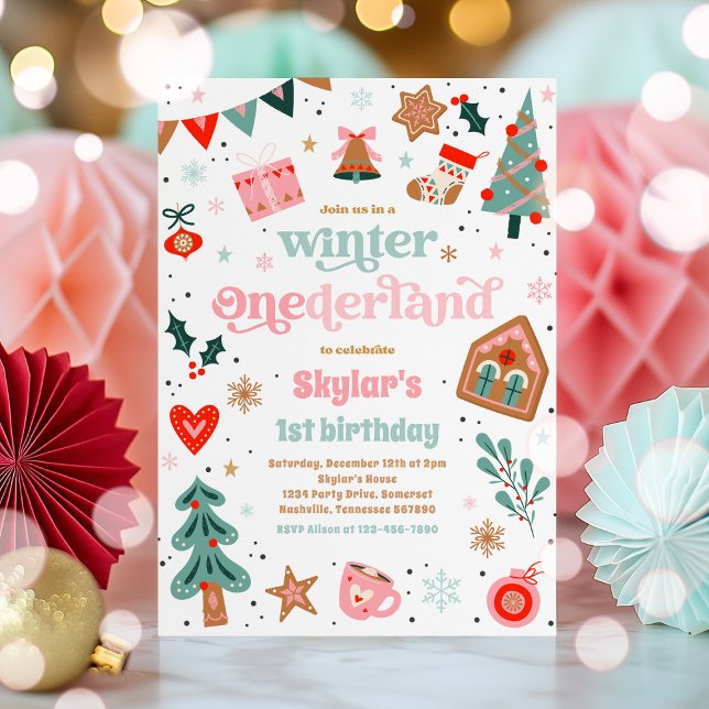 Winter ONEderland Pink Christmas Birthday Party Invitation (Creator Uploaded)