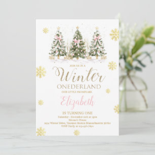 WINTER ONEderland Pink & Faux Gold 1st Birthday I Invitation