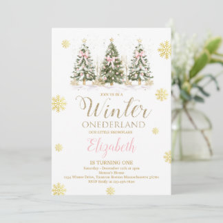 WINTER ONEderland Pink & Faux Gold 1st Birthday I Invitation