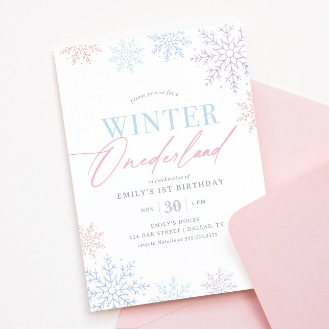 Winter Onederland Pink Purple Glitter 1st Birthday Invitation (Creator Uploaded)
