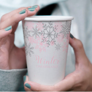 Winter ONEderland pink silver 1st birthday party Paper Cups
