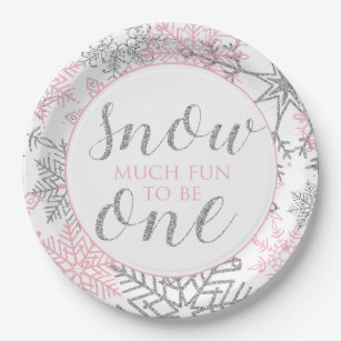 Winter Onederland pink silver 1st birthday party Paper Plate