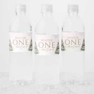 Winter Onederland Pink Silver Birthday Party  Water Bottle Label