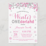 Winter Onederland Pink Silver Girl 1st Birthday Invitation<br><div class="desc">Winter Onederland Pink and Silver Girl 1st Birthday Invitation. 1st First Birthday Party. Pink and Silver Glitter Snowflake. Girl Birthday Party Invitation. Winter Holiday Bday. 1st First Birthday. White Background. For further customisation,  please click the "Customise it" button and use our design tool to modify this template</div>