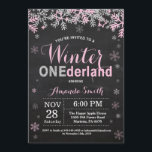 Winter Onederland Pink Silver Girl 1st Birthday Invitation<br><div class="desc">Winter Onederland Pink and Silver Girl 1st Birthday Invitation. 1st First Birthday Party. Pink and Silver Glitter Snowflake. Girl Birthday Party Invitation. Winter Holiday Bday. 1st First Birthday. Chalkboard Background. Black and White. For further customisation, please click the "Customise it" button and use our design tool to modify this template...</div>