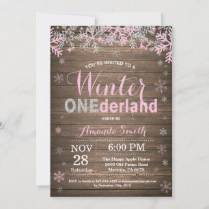 Winter Onederland Pink Silver Girl 1st Birthday Invitation
