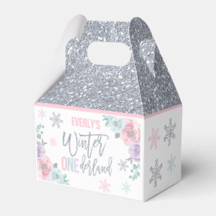 Winter ONEderland Pink Silver Snowflake Party Favour Box