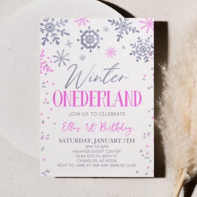 Winter ONEderland Pink Snowflake Birthday Party Invitation (Creator Uploaded)