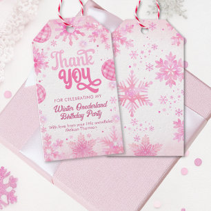 Winter Onederland Pink Snowflake First Birthday  Gift Tags
