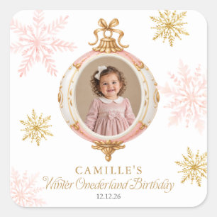 Winter ONEderland Pink Snowflake Photo Sticker