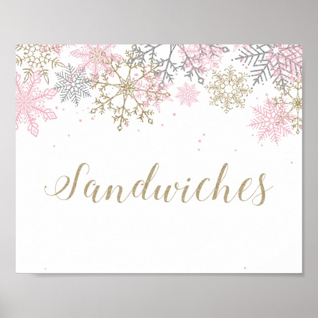 Winter Onederland Pink Snowflake Sandwich Sign (Front)