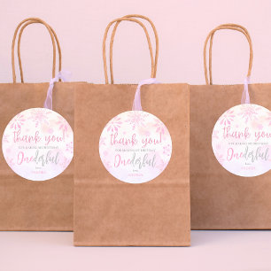 Winter ONEderland Pink Snowflake ThankYou Birthday Classic Round Sticker