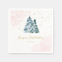Winter Onederland Pink Snowy Pine Trees
