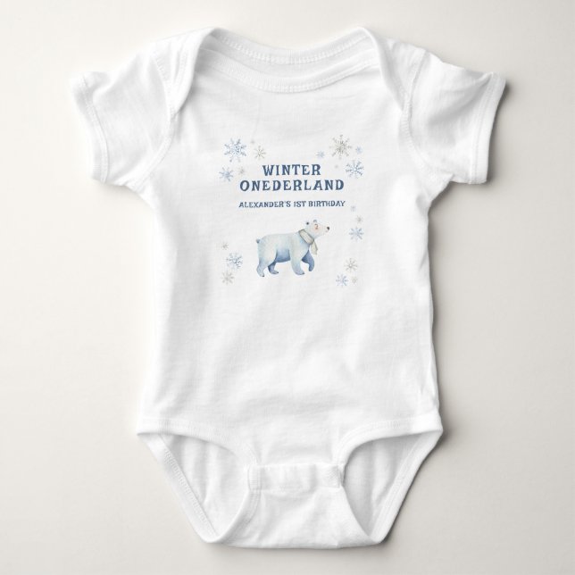 Winter Onederland Polar Bear 1st Birthday  Baby Bodysuit (Front)