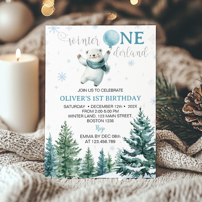 Winter Onederland Polar Bear 1st Birthday  Invitation (Creator Uploaded)