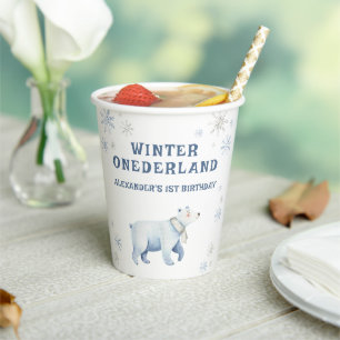 Winter Onederland Polar Bear 1st Birthday Paper Cups