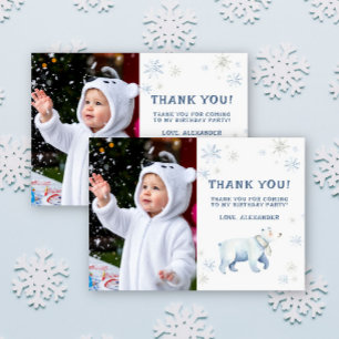 Winter Onederland Polar Bear Birthday Thank You Card