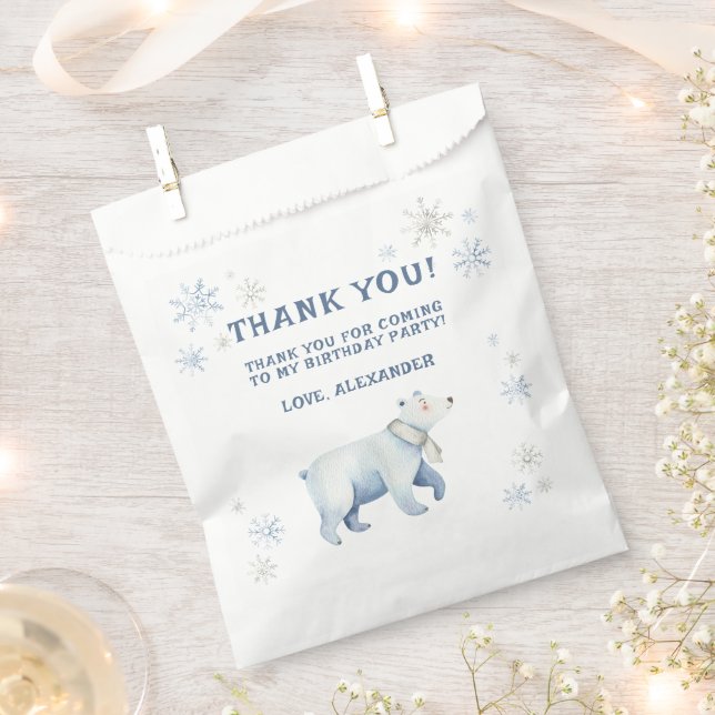 Winter Onederland Polar Bear Birthday Thank You Favour Bags (Clipped)