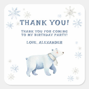 Winter Onederland Polar Bear Birthday Thank You Square Sticker