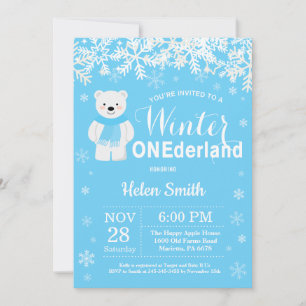 Winter Onederland Polar Bear Boy 1st Birthday Invitation