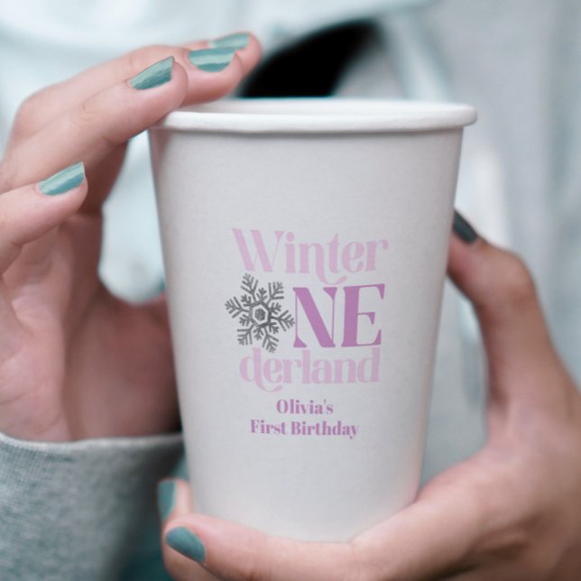 Winter Onederland Purple Snowflake 1st Birthday Paper Cups (Creator Uploaded)