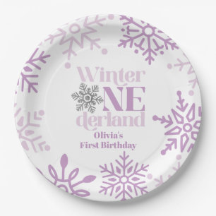 Winter Onederland Purple Snowflake 1st Birthday Paper Plate