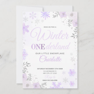 Winter ONEderland Purple Snowflake 1st Invitation