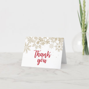 Winter ONEderland Red and gold glitter snowflakes Thank You Card