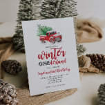 Winter Onederland Red Truck First Birthday Invitation<br><div class="desc">Holiday Winter Onederland Red Truck with Tree and plaid plaid first birthday party invitation.</div>