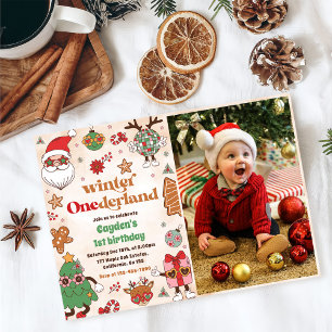 Winter Onederland Retro Christmas 1st Birthday  Invitation