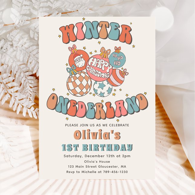 Winter ONEderland Retro Christmas Santa Birthday Invitation (Creator Uploaded)