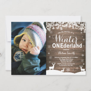 Winter Onederland Rustic 1st Birthday Photo Invitation