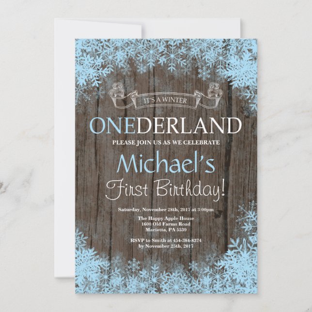 Winter Onederland Rustic Boy 1st Birthday Invitation (Front)