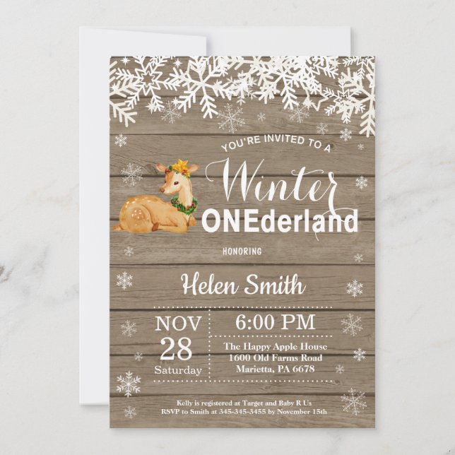 Winter Onederland Rustic Deer 1st Birthday Invitation (Front)