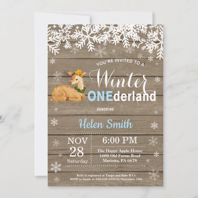 Winter Onederland Rustic Deer Boy 1st Birthday Invitation (Front)