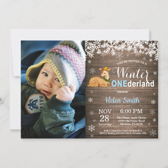 Winter Onederland Rustic Deer Boy 1st Birthday Invitation (Front)