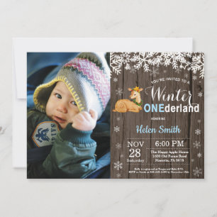 Winter Onederland Rustic Deer Boy 1st Birthday Invitation