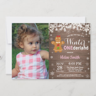 Winter Onederland Rustic Girl 1st Birthday Invitation