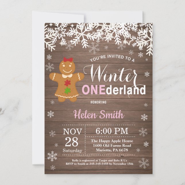 Winter Onederland Rustic Girl 1st Birthday Invitation (Front)