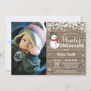 Winter Onederland Rustic Snowman 1st Birthday Invitation