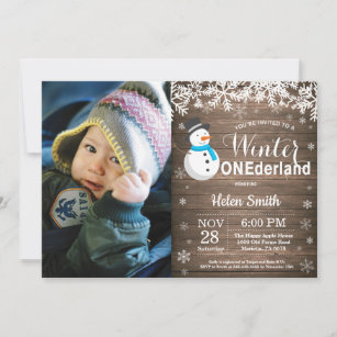 Winter Onederland Rustic Snowman Boy 1st Birthday Invitation