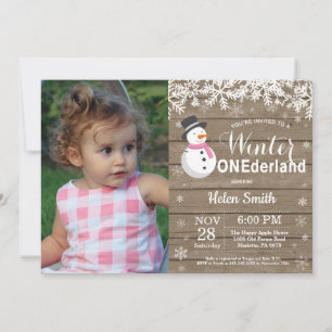 Winter Onederland Rustic Snowman Girl 1st Birthday Invitation