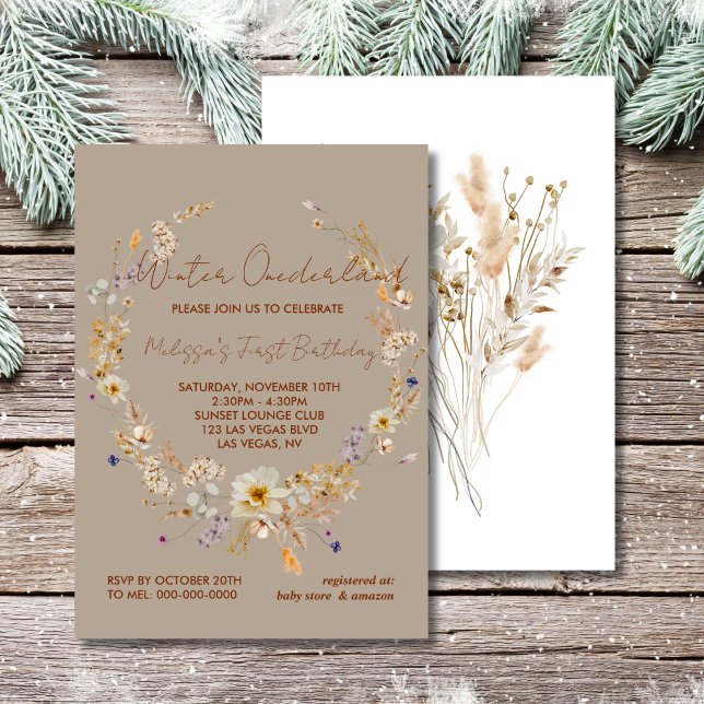 Winter onederland rustic wildflower first birthday invitation (Creator Uploaded)