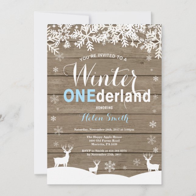 Winter Onederland Rustic Wood Boy 1st Birthday Invitation (Front)