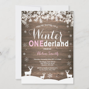 Winter Onederland Rustic Wood Girl 1st Birthday Invitation