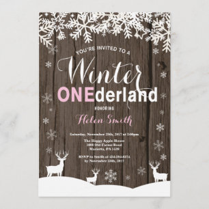 Winter Onederland Rustic Wood Girl 1st Birthday Invitation